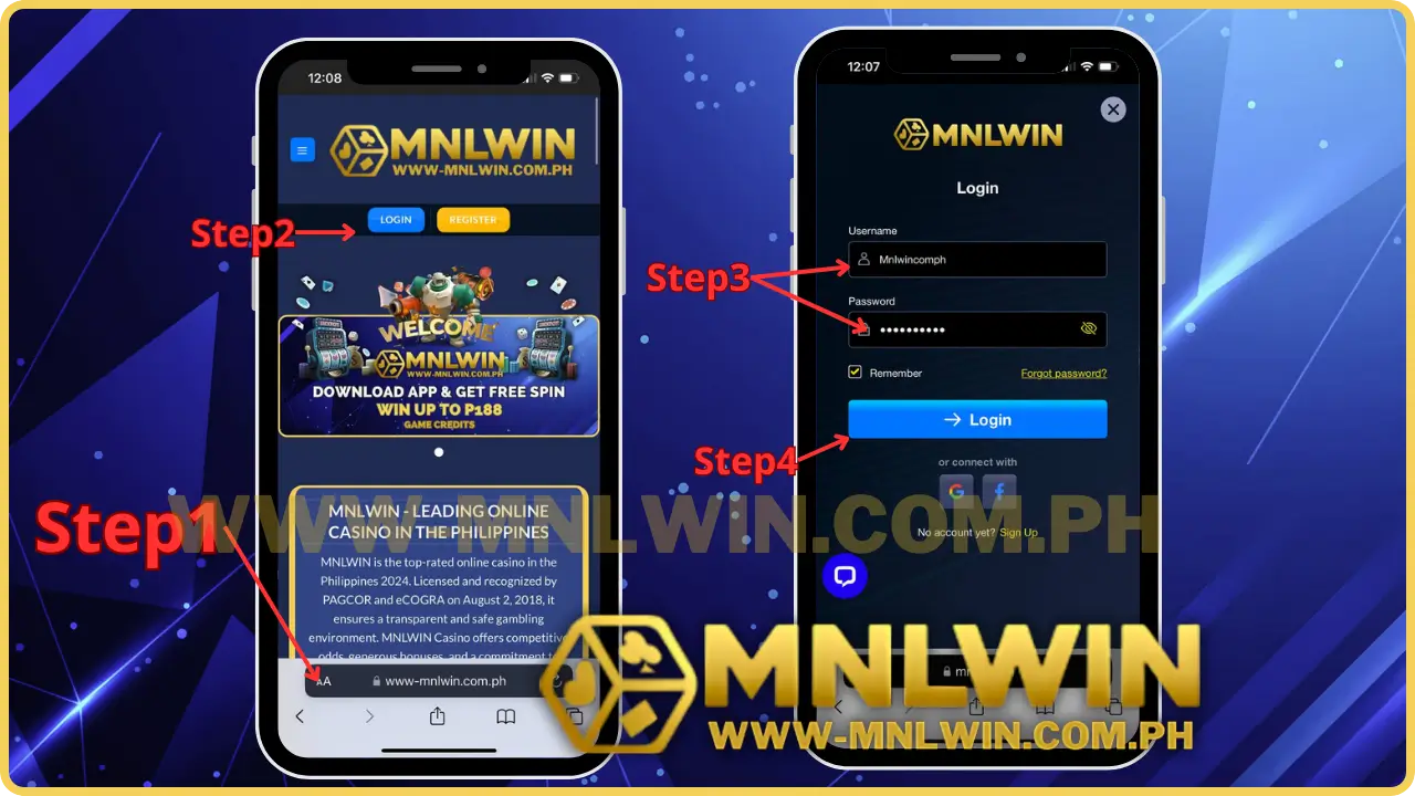 MNLWIN- 4 Steps Login On Mobile