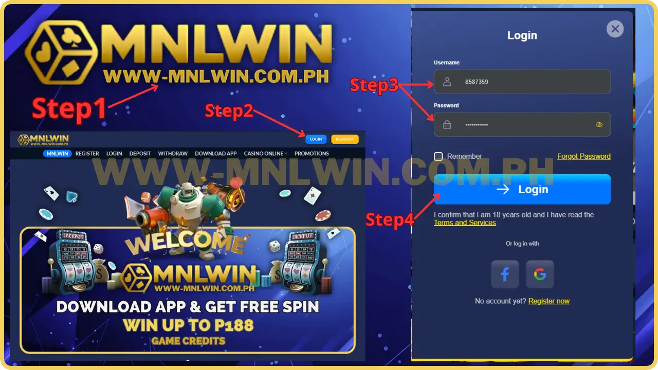 MNLWIN- 4 Steps Login on Desktop